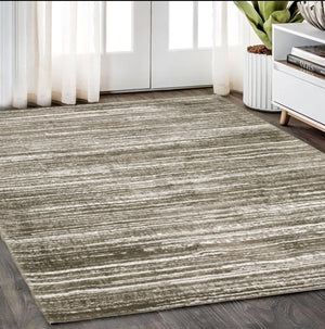 Homeroots 5' Distressed Brown Striped Area Rug – Stylish, Stain-resistant Comfort For Family Spaces & Pets 5' X 8' Polyester 575053