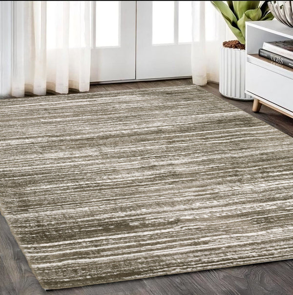 Homeroots 5' Distressed Brown Striped Area Rug – Stylish, Stain-resistant Comfort For Family Spaces & Pets 5' X 8' Polyester 575053