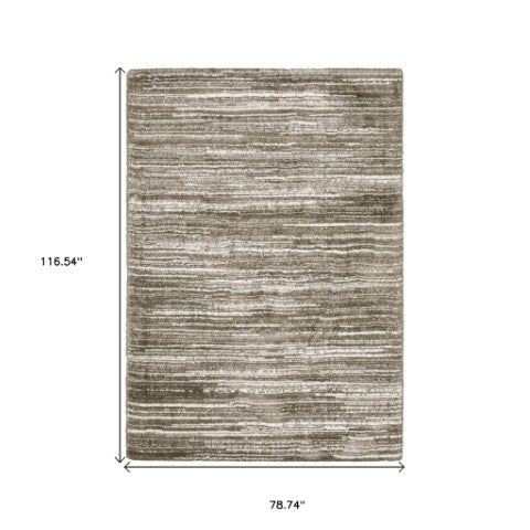 Homeroots 5' Distressed Brown Striped Area Rug – Stylish, Stain-resistant Comfort For Family Spaces & Pets 7' X 10' Polyester 575056