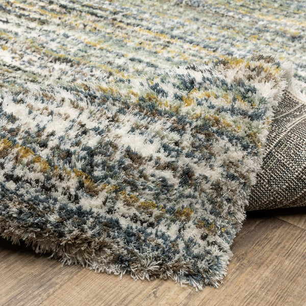 HomeRoots 5' Geometric Green and Blue Area Rug - Modern Design, Soft Pile, Durable, Stain Resistant, Versatile Use 5' X 8' 575063