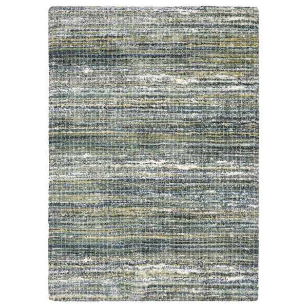HomeRoots 5' Geometric Green and Blue Area Rug - Modern Design, Soft Pile, Durable, Stain Resistant, Versatile Use 4' X 6' 575065
