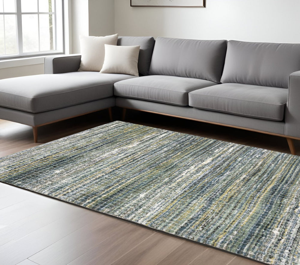 HomeRoots 5' Geometric Green and Blue Area Rug - Modern Design, Soft Pile, Durable, Stain Resistant, Versatile Use 7' X 10' 575066
