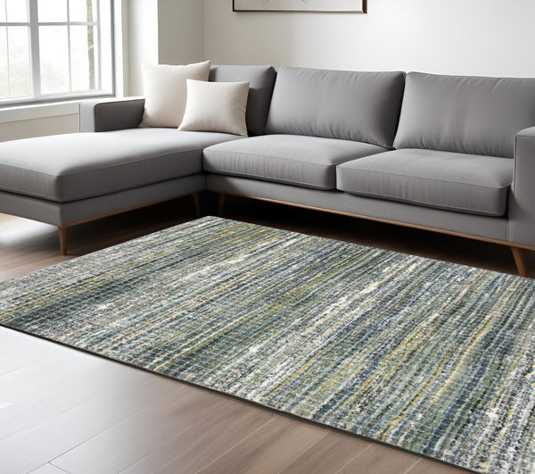 Homeroots 5' Artistic Green Geometric Area Rug - Stain Resistant Design For Stylish Living Spaces & Homes 7' X 10' Polyester 575066