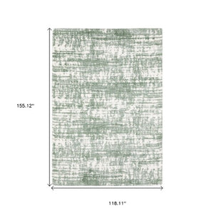 Homeroots 5' Abstract Green And Ivory Area Rug - Perfect For Kids And Pets, Stain Resistant, Artful Design 10' X 13' Polyester 575074