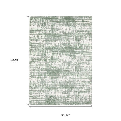 Homeroots 5' Abstract Green And Ivory Area Rug - Perfect For Kids And Pets, Stain Resistant, Artful Design 8' X 11' Polyester 575077