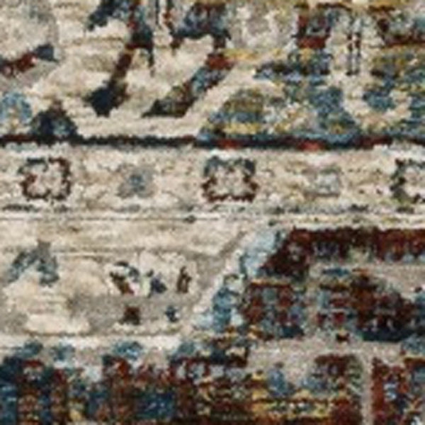 Homeroots 5' Ivory Brown And Red Medallion Area Rug With Fringe – Stain Resistant, Stylish Addition To Any Room 7' X 10' Polyester 575085