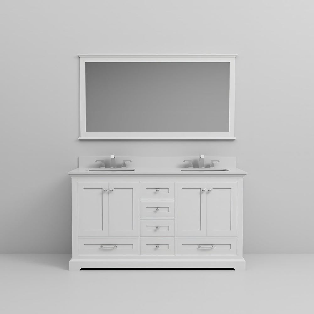 English Elm White Double Bath Vanity 60 in W x 22 in D with Cultured Marble Top, Chrome Faucets & 58 in Mirror B2731S01009