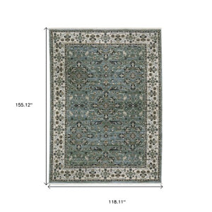 Homeroots 10' Blue Floral Area Rug With Fringe – Stain Resistant, Stylish Design For Family Living Spaces 10' X 13' Polyester 575108