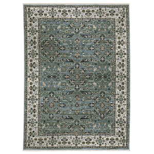 HomeRoots 10' Blue and Green Floral Area Rug with Fringe – Durable, Stain-Resistant Design for Elegant Spaces 8' X 11' 575110