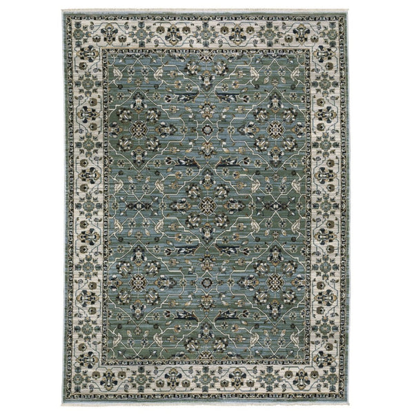 HomeRoots 10' Blue and Green Floral Area Rug with Fringe – Durable, Stain-Resistant Design for Elegant Spaces 8' X 11' 575110
