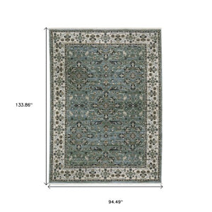 Homeroots 10' Blue Floral Area Rug With Fringe – Stain Resistant, Stylish Design For Family Living Spaces 8' X 11' Polyester 575110