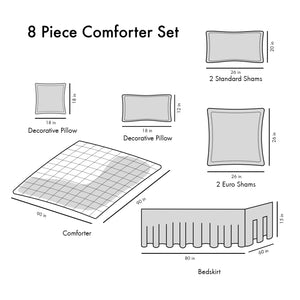 English Elm Queen Shawnee 8-Piece Comforter Set - Seafoam & Brown Damask, Diamond Quilting, Hypoallergenic Luxury B03594912