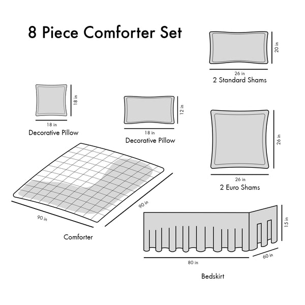 English Elm Queen Shawnee 8-Piece Comforter Set - Seafoam & Brown Damask, Diamond Quilting, Hypoallergenic Luxury B03594912