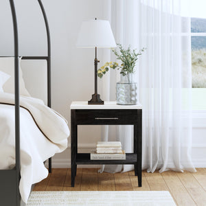 Butler Specialty Mayfair 1-drawer Nightstand With Elegant Marble Top And Antique Silver Hardware For Modern Bedrooms Black Mindi Wood,Mindi Veneer,Mdf,Marble 5751432-butler