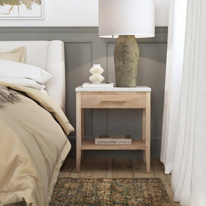 Butler Specialty Mayfair 1-drawer Nightstand With Elegant Marble Top And Antique Brass Hardware For Bedroom Storage Light Brown Java Wood,Gamelina Veneer,Mdf,Marble 5751455-butler