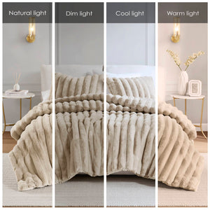 English Elm 3 Cozy King Ultrasoft Faux Fur Ribbed Comforter Set with Velvet Reverse & Plush Down-Alternative Fill taupe 19.7 L x 14.97 W x 14.97 H B035P320226