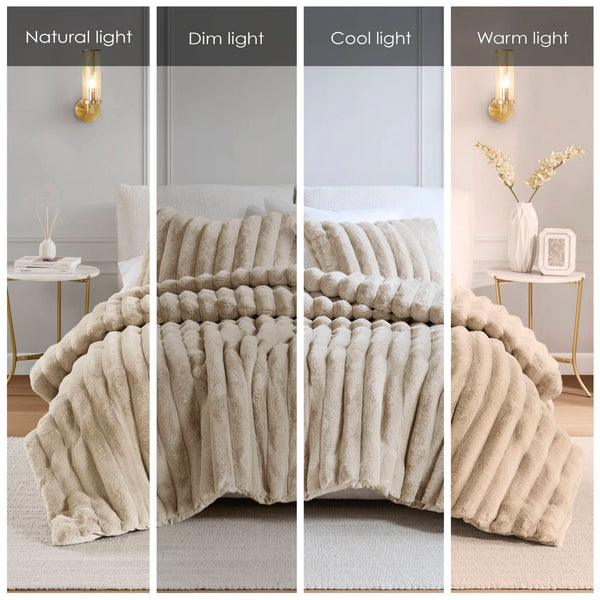 English Elm 3 Cozy King Ultrasoft Faux Fur Ribbed Comforter Set with Velvet Reverse & Plush Down-Alternative Fill taupe 19.7 L x 14.97 W x 14.97 H B035P320226