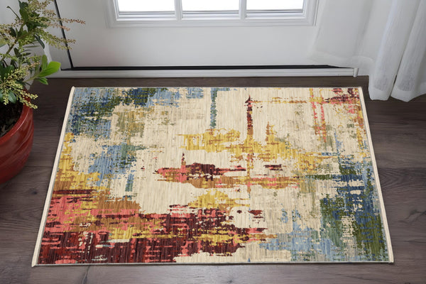 Homeroots 2' Abstract Beige And Orange Area Rug With Fringe – Stylish Decor For Any Room – Timeless Elegance 2' X 3' Wool Blend 575191