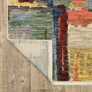 Homeroots 2' Colorful Pink Blue And Yellow Abstract Area Rug With Chic Fringe - Elevate Your Space Instantly! 2' X 3' Wool Blend 575192