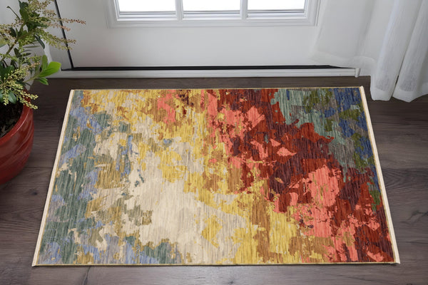 Homeroots 2' Beige Abstract Area Rug With Fringe – Stylish, Comfortable, And Perfect For Any Home Decor 2' X 3' Wool Blend 575194