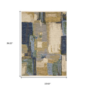 Homeroots 2' Blue Abstract Area Rug With Fringe - Stylish Design For Comfort And Warmth In Any Space 2' X 3' Wool Blend 575195