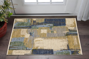 Homeroots 2' Blue Abstract Area Rug With Fringe - Stylish Design For Comfort And Warmth In Any Space 2' X 3' Wool Blend 575195