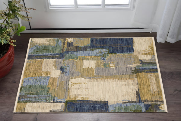 Homeroots 2' Blue Abstract Area Rug With Fringe - Stylish Design For Comfort And Warmth In Any Space 2' X 3' Wool Blend 575195