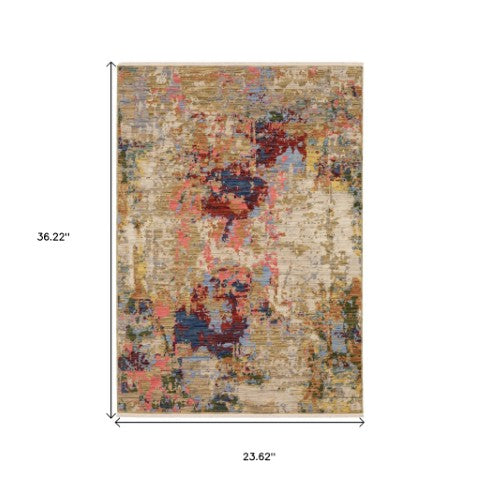 Homeroots 2' Beige Red And Blue Abstract Area Rug With Fringe - Add Warmth And Style To Your Living Space 2' X 3' Wool Blend 575196