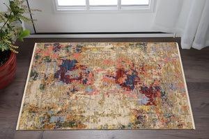 Homeroots 2' Beige Red And Blue Abstract Area Rug With Fringe - Add Warmth And Style To Your Living Space 2' X 3' Wool Blend 575196