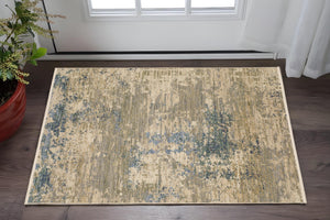 Homeroots 2' Stylish Beige And Blue Abstract Area Rug With Fringe For A Chic And Cozy Home Décor Touch 2' X 3' Wool Blend 575197