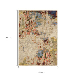 Homeroots 2' Stylish Beige And Red Abstract Area Rug With Fringe - Perfect Accent For Any Room Decor 2' X 3' Wool Blend 575199