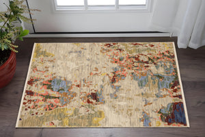 Homeroots 2' Stylish Beige And Red Abstract Area Rug With Fringe - Perfect Accent For Any Room Decor 2' X 3' Wool Blend 575199