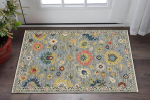 Homeroots 2' Gray Blue And Yellow Oriental Area Rug With Fringe – Stylish Design To Enhance Your Home Decor 2' X 3' Wool Blend 575201