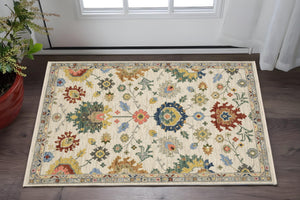 Homeroots 2' Gray Blue And Yellow Oriental Area Rug With Fringe – Stylish Design To Enhance Your Home Decor 2' X 3' Wool Blend 575202