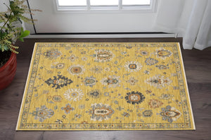 Homeroots 2' Yellow Oriental Area Rug With Fringe - Timeless Design For Cozy Home Decor And Warmth 2' X 3' Wool Blend 575208
