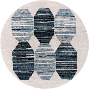 Unique Loom Aramis Maxi Machine Made Tribal Rug Blue, Black/Ivory/Gray 7' 1" x 7' 1"