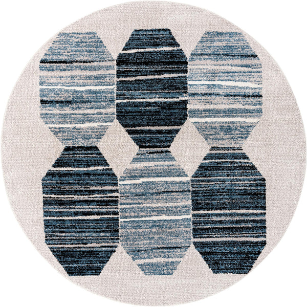 Unique Loom Aramis Maxi Machine Made Tribal Rug Blue, Black/Ivory/Gray 7' 1" x 7' 1"