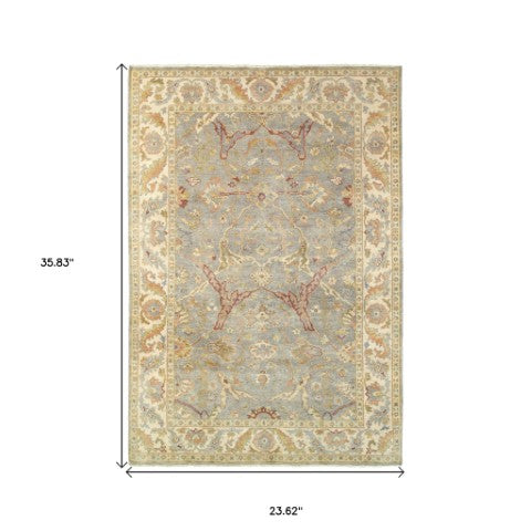 Homeroots 2' Elegant Gray Wool Oriental Hand Knotted Area Rug For Timeless Style And Cozy Ambiance 2' X 3' Wool 575212