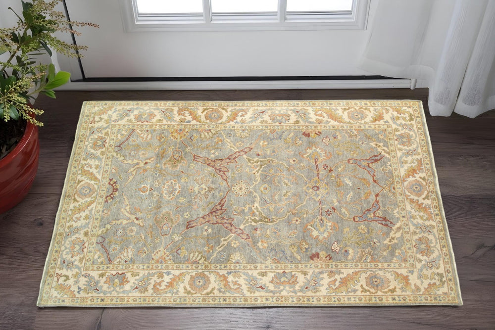 HomeRoots 2' Hand-Knotted Wool Area Rug in Gray and Beige – Timeless Oriental Design for Any Interior Style 2' X 3' 575212