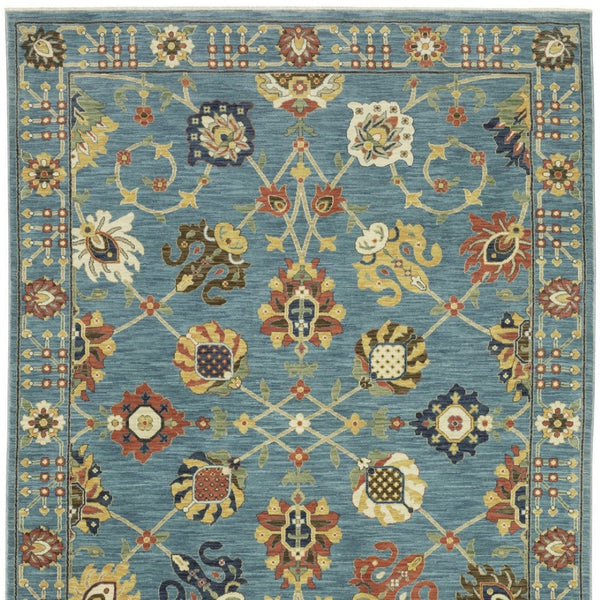 HomeRoots 5' Timeless Blue Yellow Ivory Oriental Area Rug - Durable, Elegant Design with Stylish Fringe Finish 3' X 5' 575215