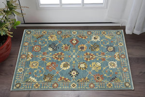 HomeRoots 5' Timeless Blue Yellow Ivory Oriental Area Rug - Durable, Elegant Design with Stylish Fringe Finish 3' X 5' 575215
