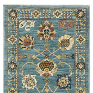 HomeRoots 5' Timeless Blue Yellow Ivory Oriental Area Rug - Durable, Elegant Design with Stylish Fringe Finish 8' Runner 575216