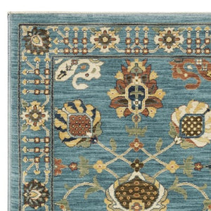 HomeRoots 5' Timeless Blue Yellow Ivory Oriental Area Rug - Durable, Elegant Design with Stylish Fringe Finish 8' Runner 575216