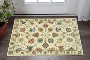 HomeRoots 5' Timeless Blue Yellow Ivory Oriental Area Rug - Durable, Elegant Design with Stylish Fringe Finish 3' X 5' 575217