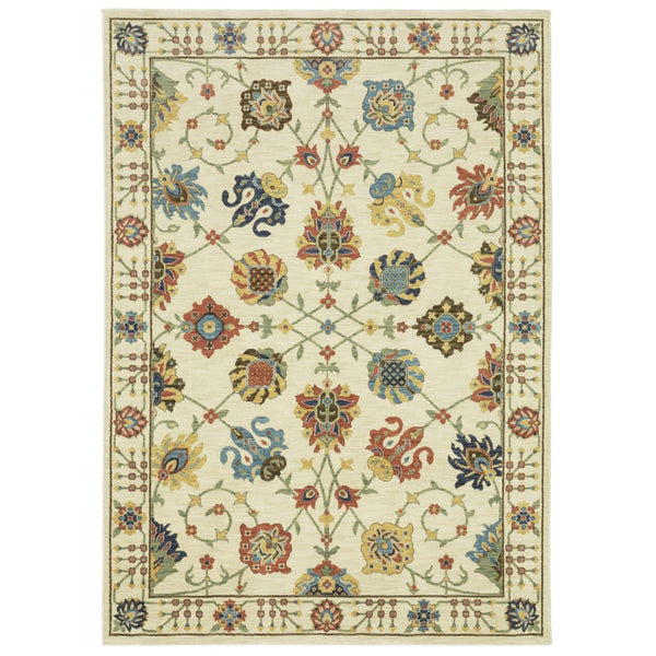 HomeRoots 5' Timeless Blue Yellow Ivory Oriental Area Rug - Durable, Elegant Design with Stylish Fringe Finish 3' X 5' 575217