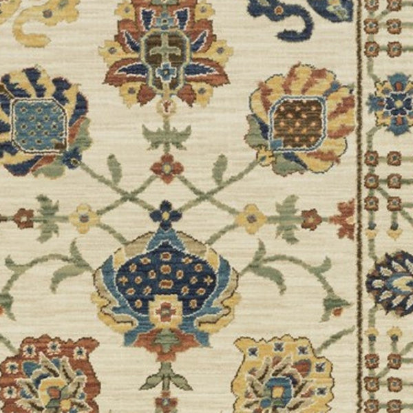 HomeRoots 5' Timeless Blue Yellow Ivory Oriental Area Rug - Durable, Elegant Design with Stylish Fringe Finish 8' Runner 575218