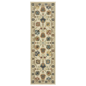 HomeRoots 5' Timeless Blue Yellow Ivory Oriental Area Rug - Durable, Elegant Design with Stylish Fringe Finish 8' Runner 575218