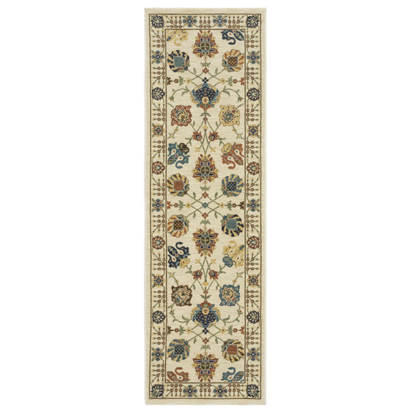 HomeRoots 5' Timeless Blue Yellow Ivory Oriental Area Rug - Durable, Elegant Design with Stylish Fringe Finish 8' Runner 575218