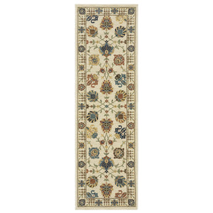 HomeRoots 5' Timeless Blue Yellow Ivory Oriental Area Rug - Durable, Elegant Design with Stylish Fringe Finish 8' Runner 575218