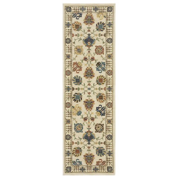 HomeRoots 5' Timeless Blue Yellow Ivory Oriental Area Rug - Durable, Elegant Design with Stylish Fringe Finish 8' Runner 575218